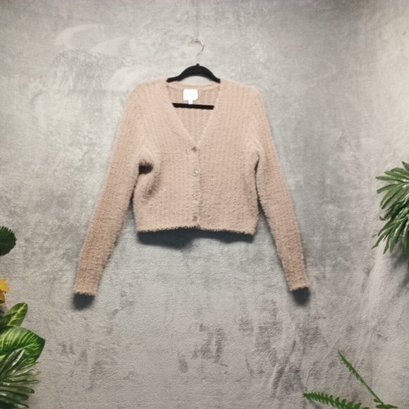 🍑PINK ROSE Women Sweater Fuzzy Cardigan Pullover Fall Solid Taupe Casual XS(0-2 - Picture 2 of 16